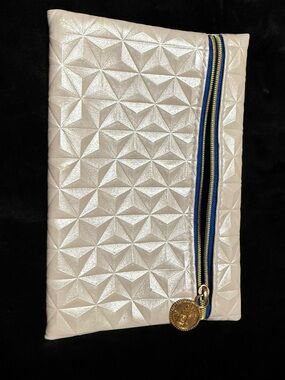 Metallic Pearl Cosmetic Clutch with Gold Zip Accent